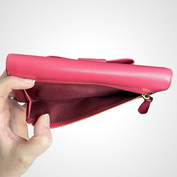 Prada Saffiano Fiocco Pink Peonia Ribbon Bifold Wallet - Picture 7 of 10